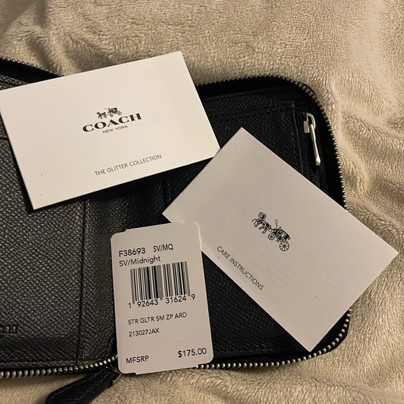 NWT Coach Small Zip Around Wallet with Star Glitter‎ Midnight Blue Money Wedding - Picture 9 of 16
